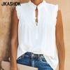 JKAASHDK женские модные повседневные однотонные принты без рукавов весна-лето блузки и рубашки с высоким воротником