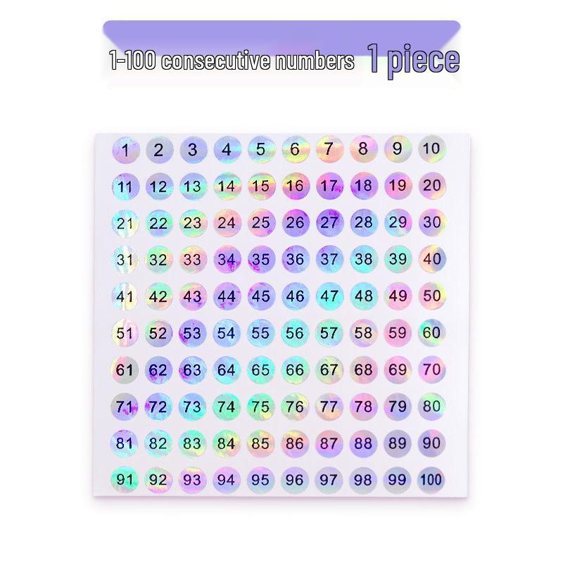 Waterproof Laser-Printed Round Nail Polish Stickers, Consecutive Numbers 1-500