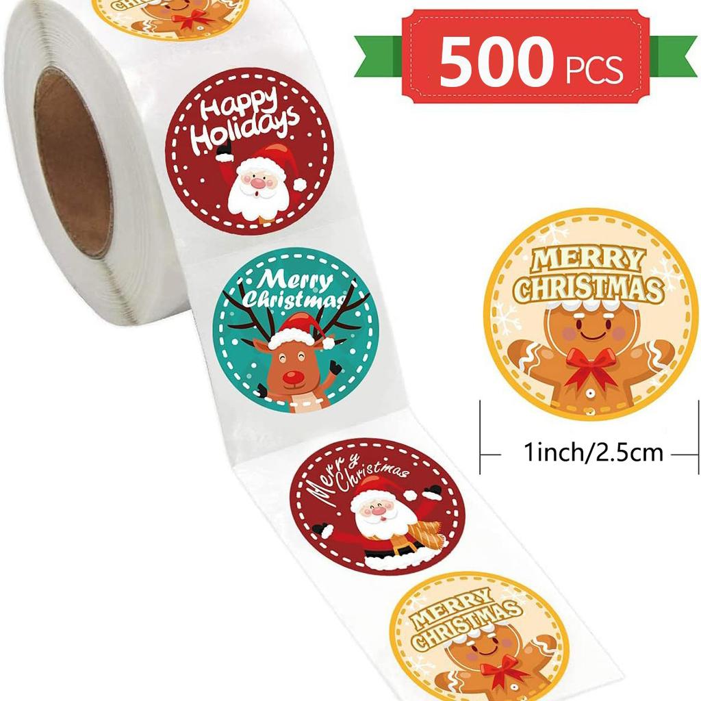 100-500pcs Christmas Stickers for Envelope Round Merry Christmas Stickers 8 Designs Christmas Gift Decor Stickers 1inch