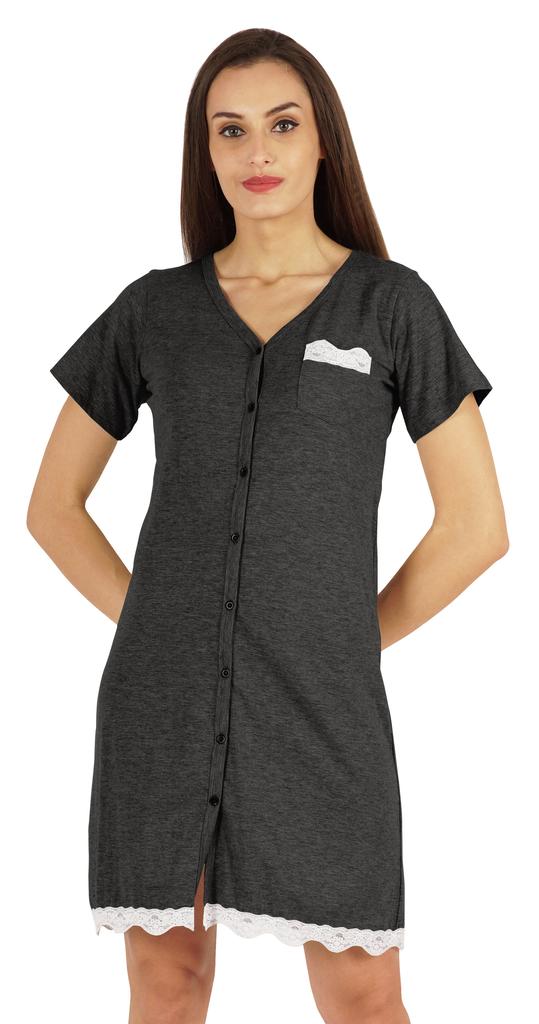 Inkmeso Solid Button Down Nightgown Sleepwear For Women  S V- Neck Nightshirt