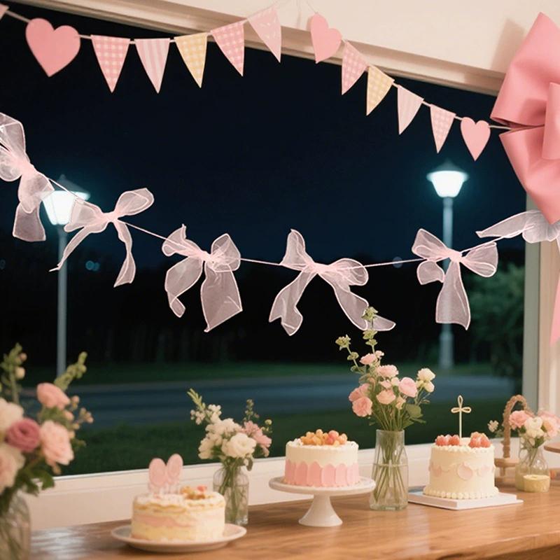 Розовый баннер с бантом, подвесной кулон, гирлянды для девочек, украшение для принцесс на день рождения, вечеринка по случаю рождения ребенка, свадебная вечеринка, фотофон