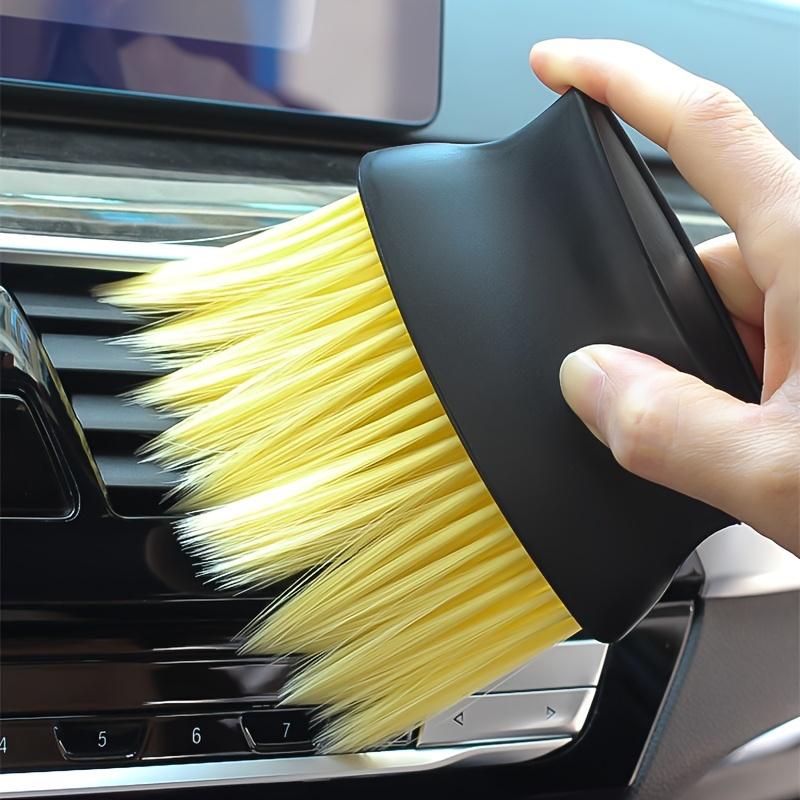 2-in-1 Car Detailing Brush Set, Soft Yellow & Stiff Black Bristles, for Dashboard, Air Vents, Button Detailing, Auto Interior Cleaning Tools