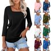 Shirt For Women's Fashion Casual Square Neck 3/4 Sleeve Loose Solid Color T-Shirt Ladies Top