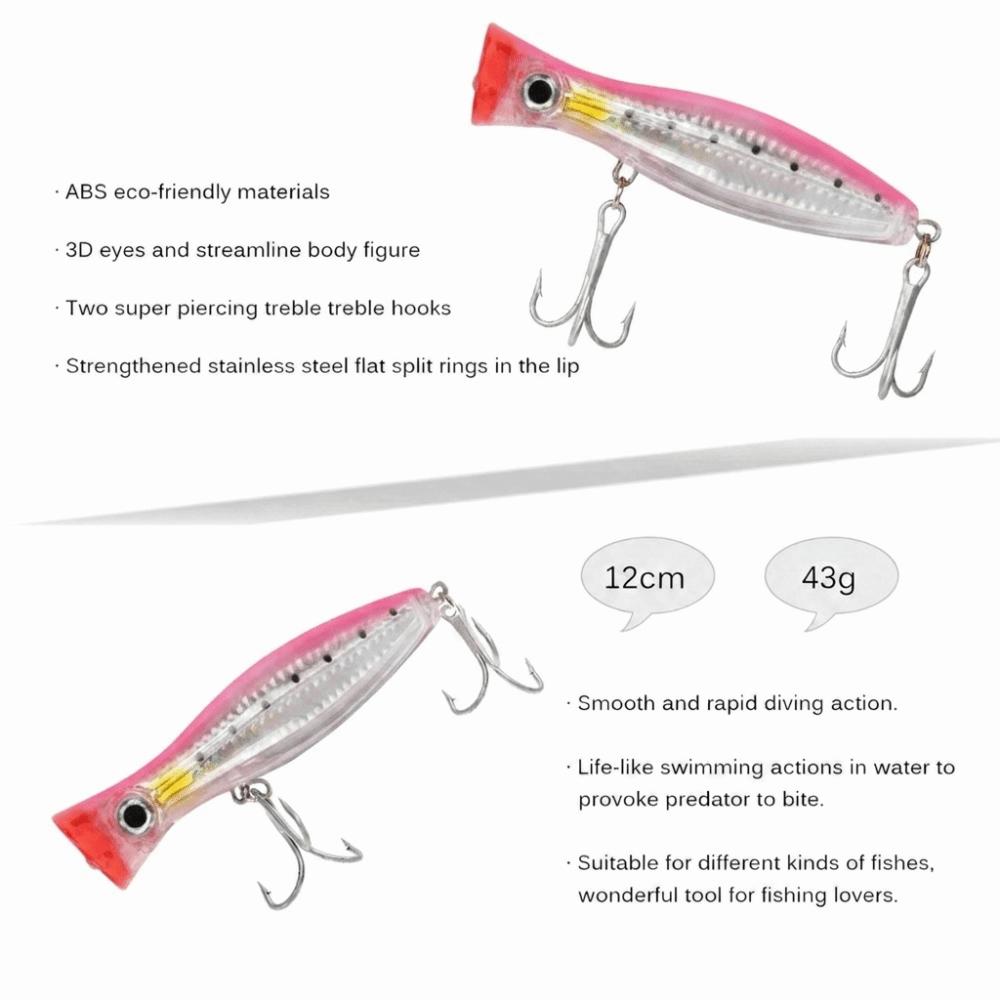 4PCS with 3D Eyes Top Water Popper Lure 12cm 43g Large Popper Seal Lure Freshwater Fishing