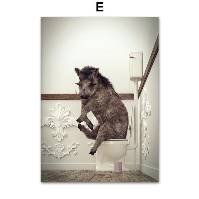 Юмор для ванной комнаты животное динозавр кролик акула лиса настенная живопись печать холст живопись ванна плакат настенные панно туалет домашний декор