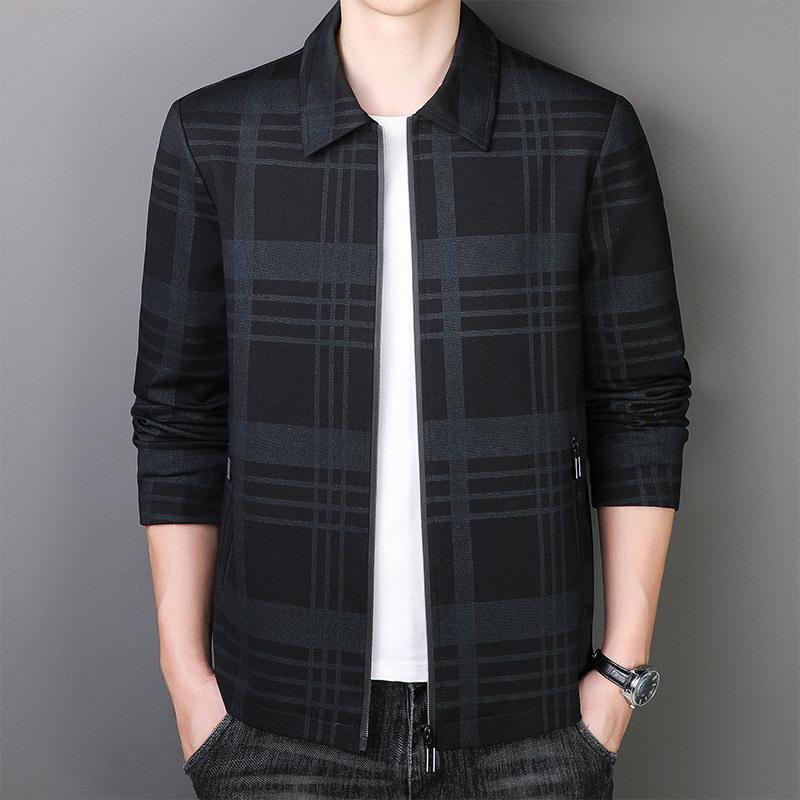 Весна и осень, новая мужская куртка для людей среднего и пожилого возраста, повседневная дышащая одежда для папы, полосатая куртка с узкими лацканами, мужская одежда