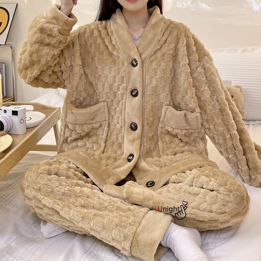 Plus Size Pajama Set Warm Flannel Lounge Clothes Women's Winter Pajamas Velvet Pajamas Sweatshirt Lounge Clothes Pajamas