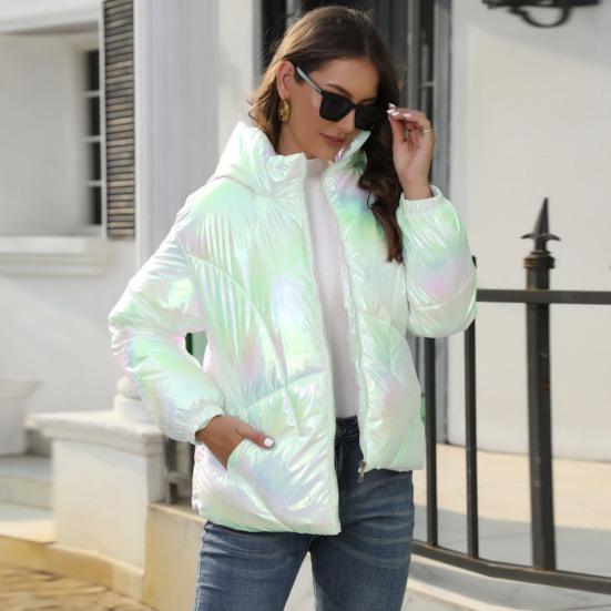 Женская зимняя хлопковая куртка, толстая теплая куртка-стойка с воротником-стойкой, защита шеи, ветрозащитная, с гладкими поверхностными карманами, пальто на молнии, теплое пальто-пуховик