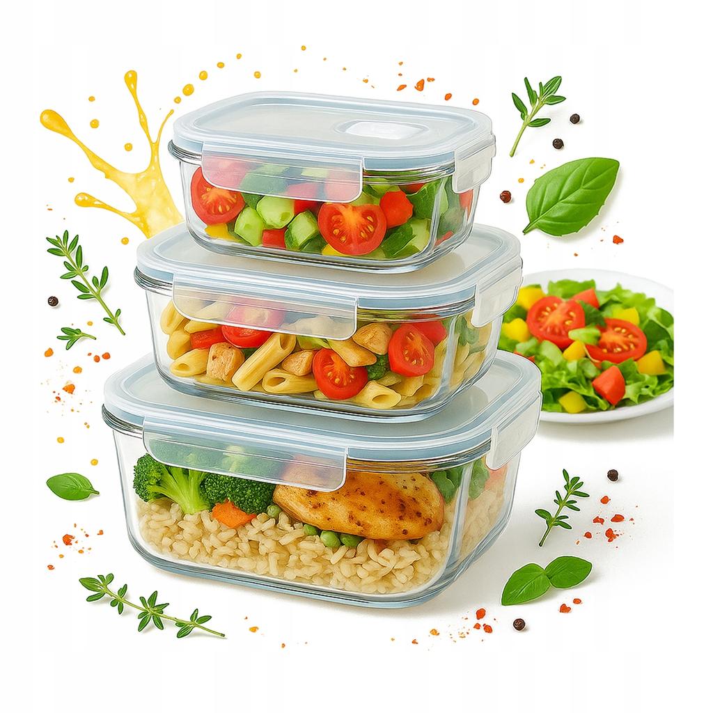 FOOD CONTAINER 3x Set of Rectangular Containers LUNCHBOX For Work Lunch