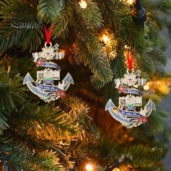 2024 Белый дом Подвеска 2D Акриловый Рождественский Подвесной Орнамент Национальный Символ Патриотический Украшение для Украшения Праздничной Елки Подарок