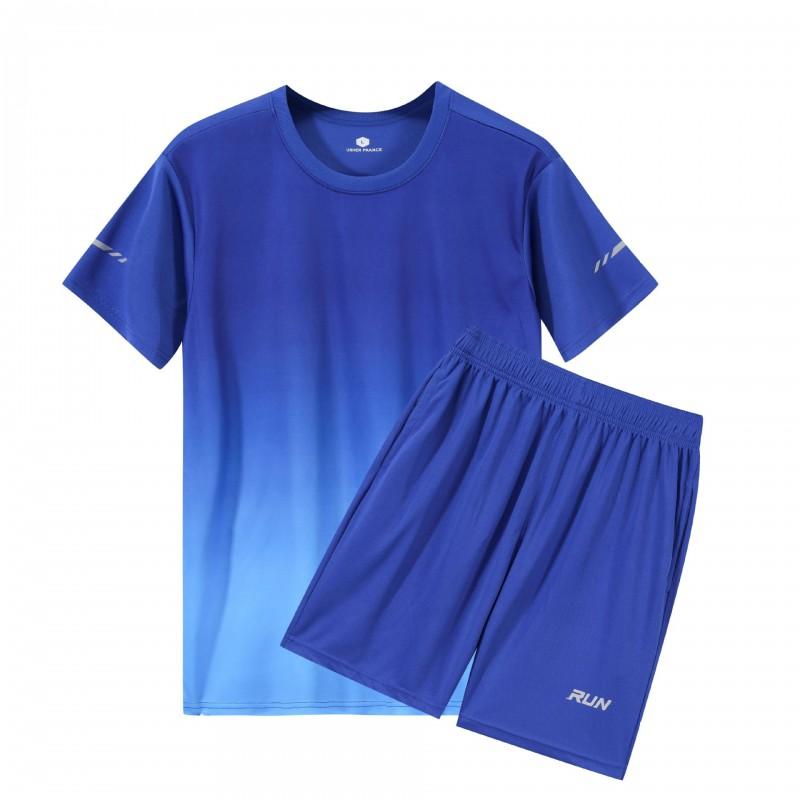 Mens Quick-Dry Ice Silk Sport Set Short Sleeve T-Shirt Shorts Running Gym Badminton