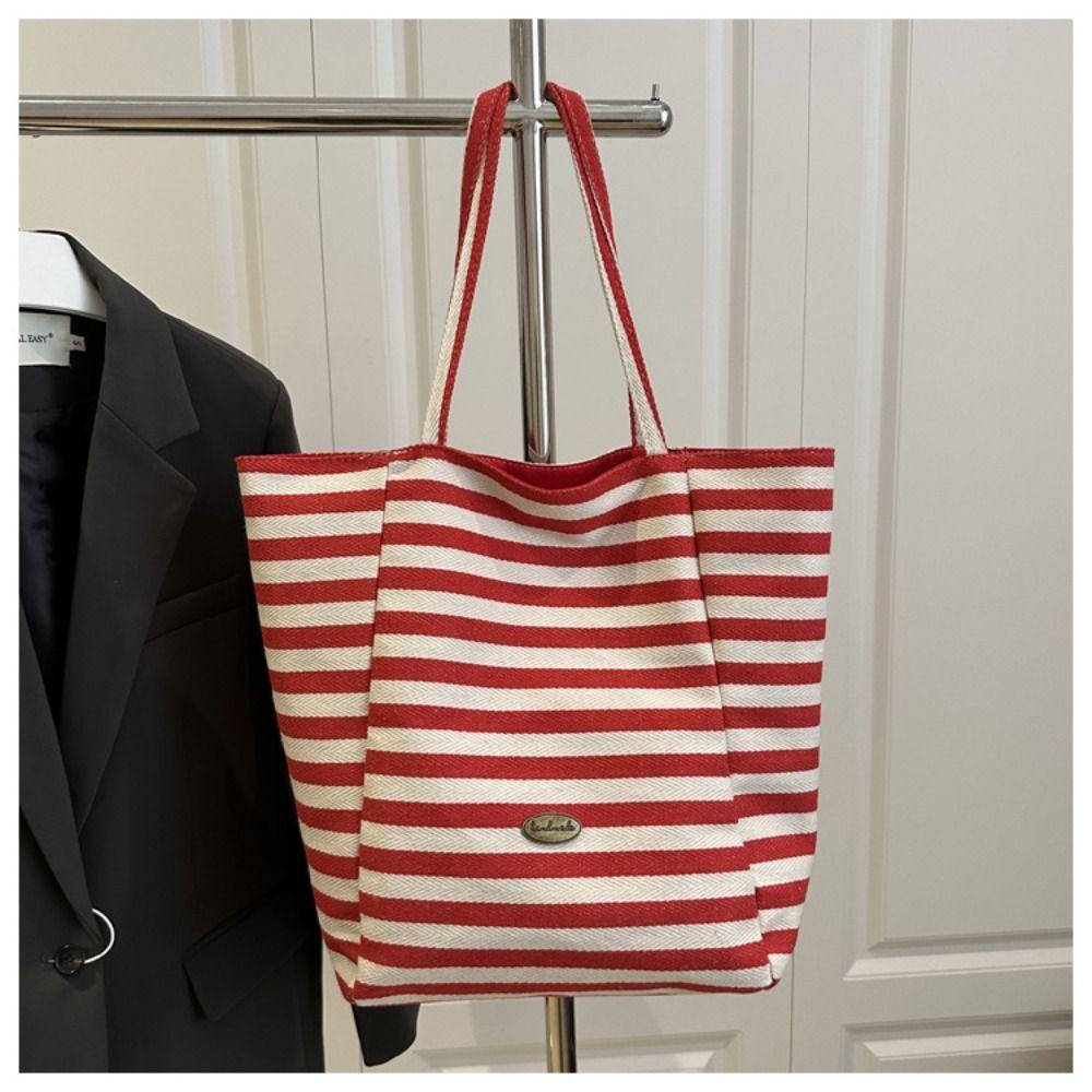 Commute Stripe Canvas Bag Striped Handbag Trendy Cloth Shoulder Bag Girls