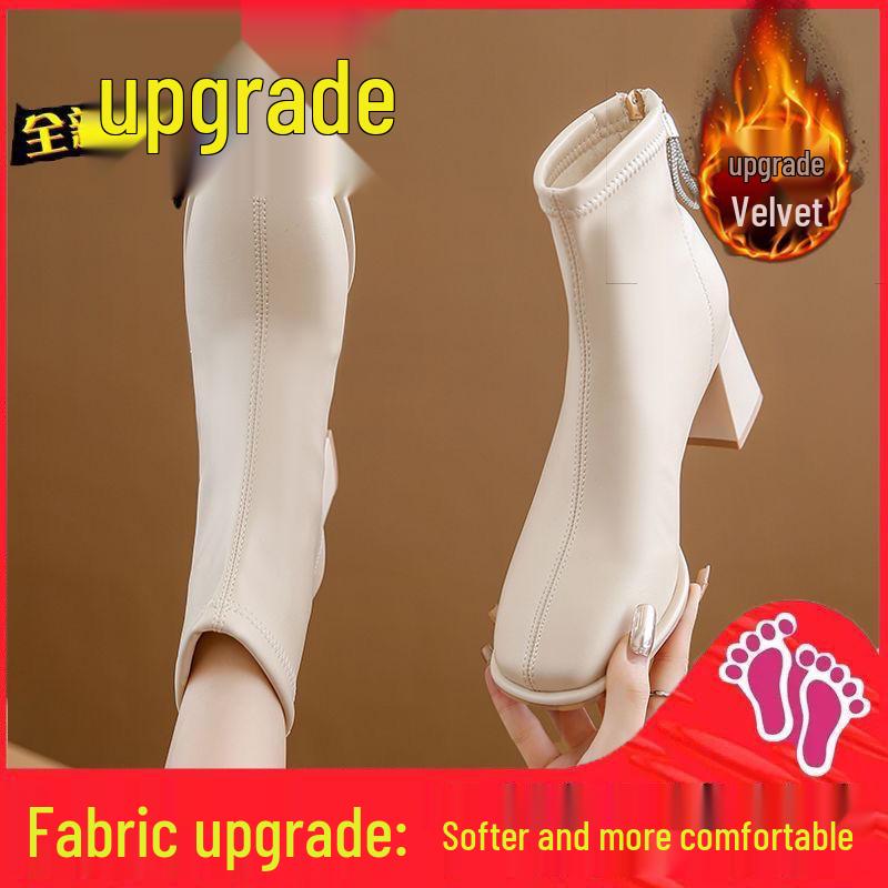 Женские ботильоны на массивном каблуке - 2025 Французский плюшевый теплый, нескользящий, увеличивающий рост, стройнящий стиль Мартин для осени/зимы