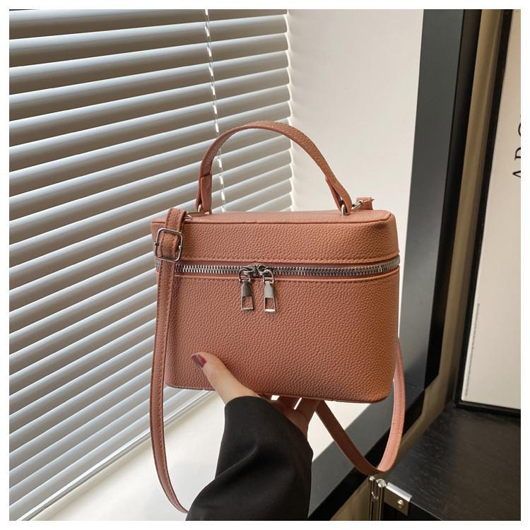 Color Solid Simple Lychee Texture Embossed Women Single Shoulder Square Bag