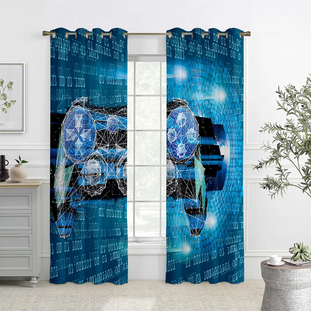 Gamepad Printed Curtains, Semi-Shading, Living Room, Bedroom, E-Sports Room Decorative Curtains, Customizable Patterns