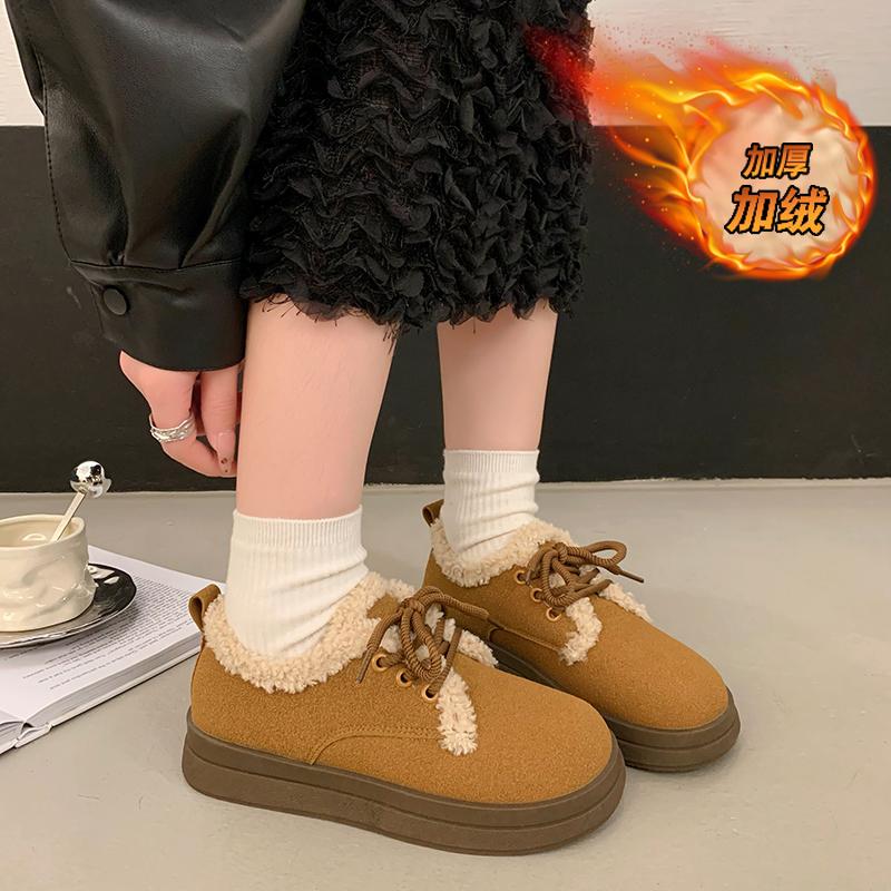 CRLAYDK Snow Shoes для женщин, зимние ботинки на шнуровке, низкие ботинки на платформе, теплые замшевые с меховой подкладкой, удобные кроссовки для ходьбы на открытом воздухе