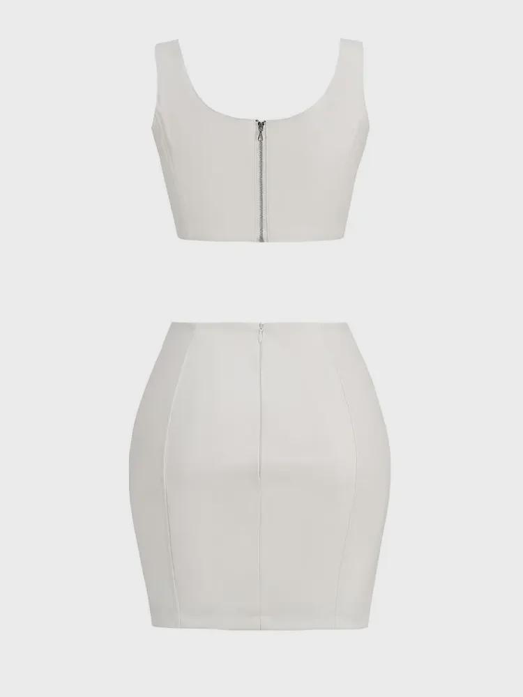 Европейская и американская женская мода высокого класса: Сексуальный топ на бретельках и юбка на бедрах из двух частей костюма