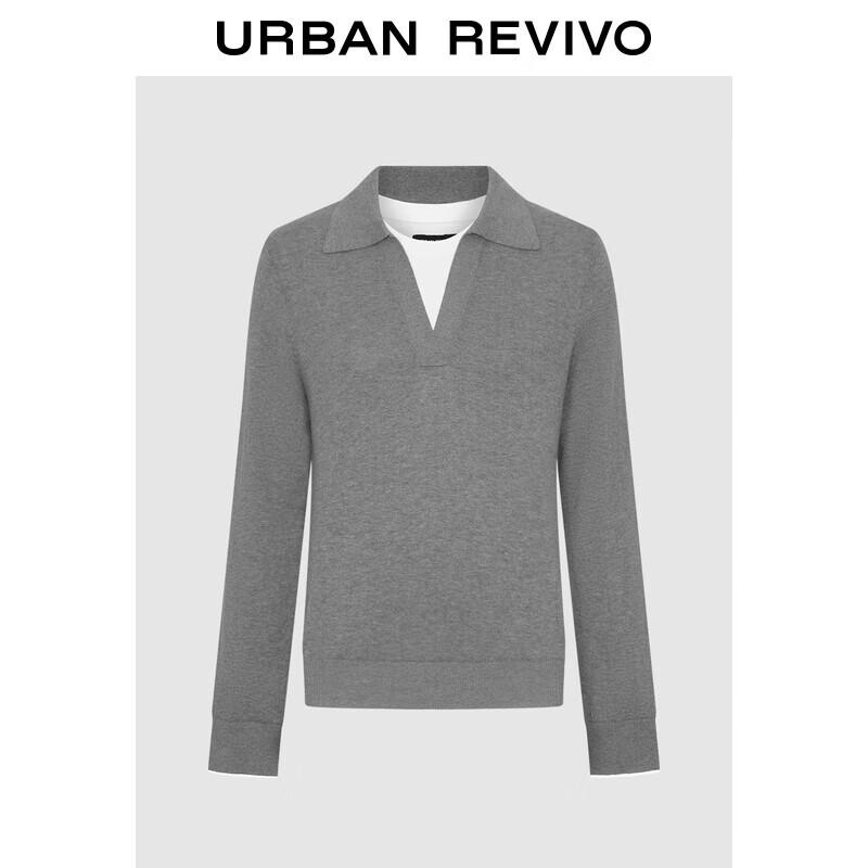 UR2025 Women's Colorblock Faux Two-Piece Lapel Knit Sweater