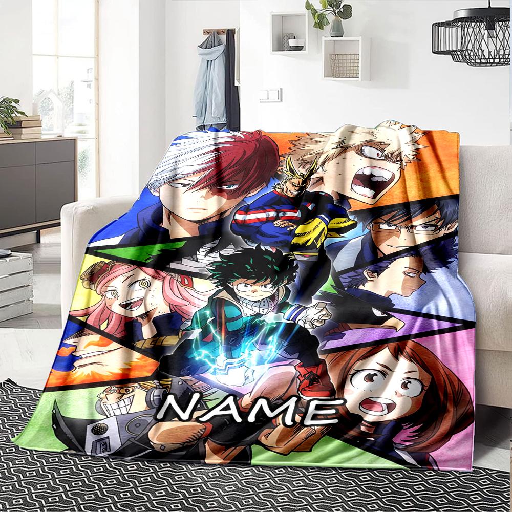Custom Name My Hero Academia Theme Printed Blanket - Perfect for Couch, Bed, Travel & Outdoor Use | Machine Washable, Cozy & Durable.