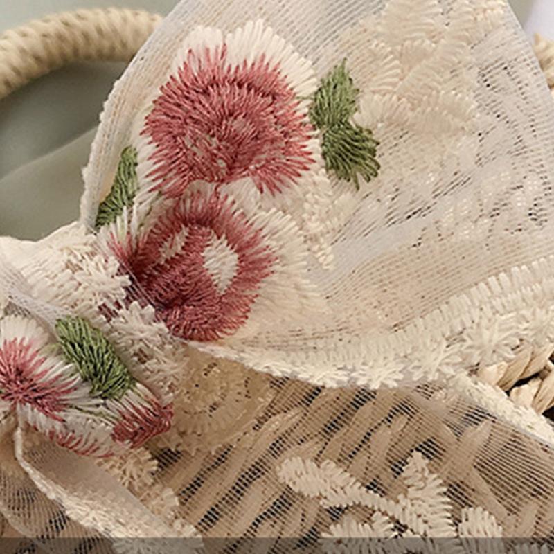 Yogodlns Соломенная сумка с цветочной вышивкой и бантом, тканая полая сумка-ведро на плечо, праздничная пляжная сумка, летняя сумка через плечо, сумка