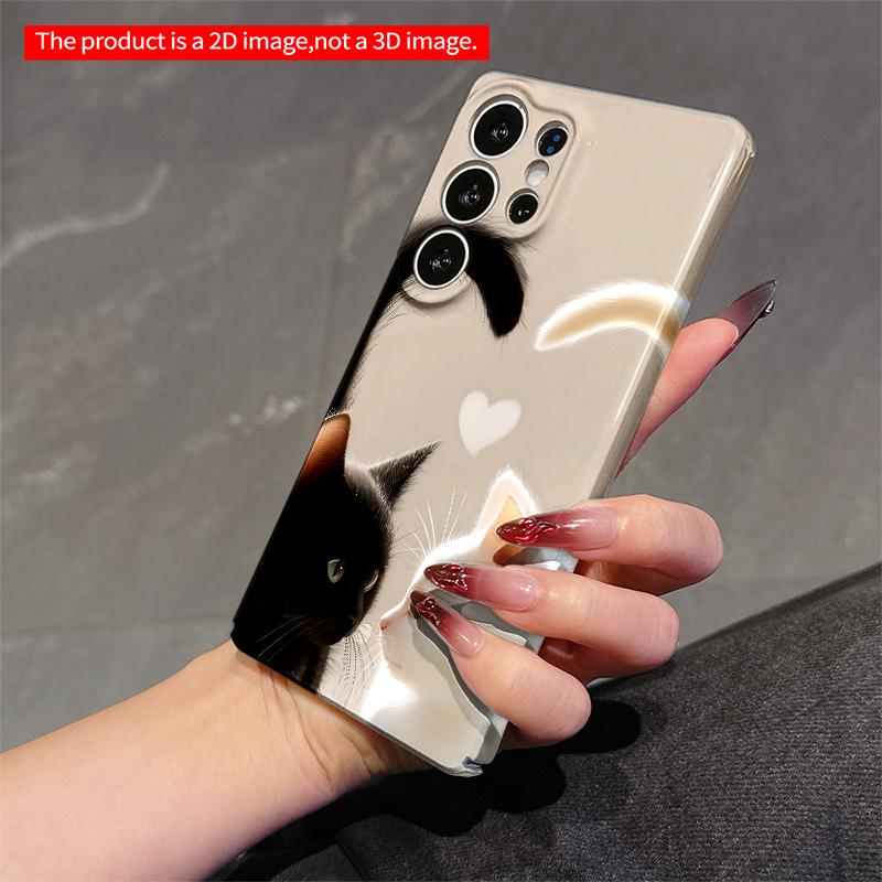 2DFlat Samsung phone case Black & White Cats Heart Tails Applicable to Galaxy S22 S23 S24 S25ULTRA S26 A12 A13 A14 A15 A16