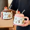 Керамическая кружка с соломинкой 'Медведь' Кружка для чая Пивные кружки Кофейные чашки Персонализированный подарок Посуда для напитков Оригинальные чашки для завтрака Рождественская смешная
