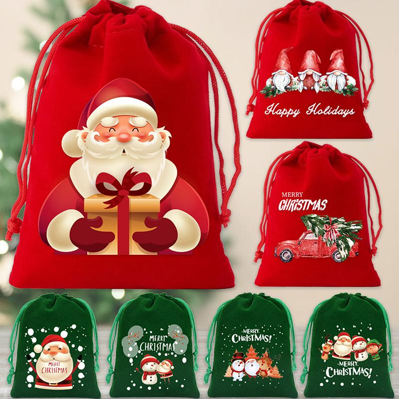 Velvet Christmas Bags With Drawstring - 7Pcs For Wrapping Christmas Party Favors Or Gifts For Friends, Children, Customers