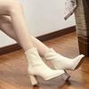 Korean College Style High-heeled Short Boots for Autumn and Winter  New White Slim Boots with French Square Toe and Thick H