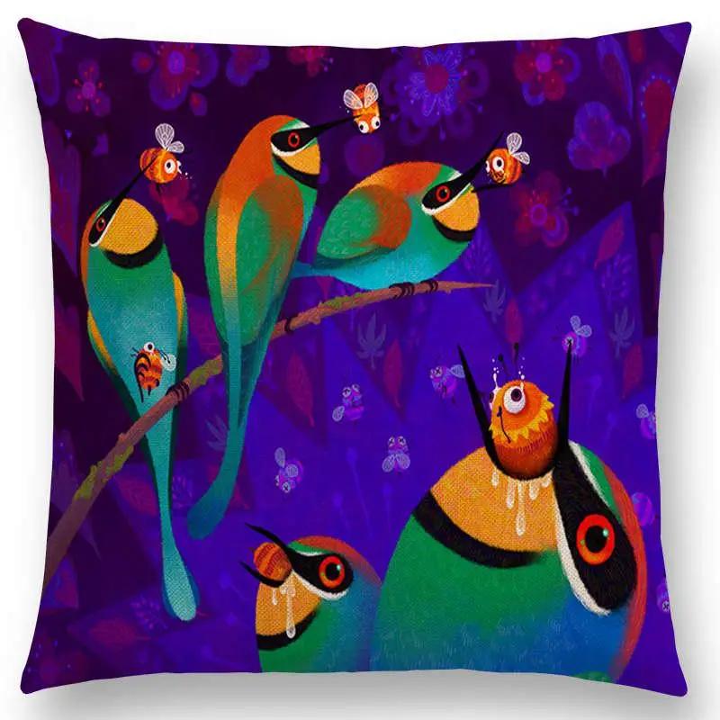 Супер милый мультяшный животный иглобрюх чехол для подушки, прекрасная птица, милое гнездо, интересная рыба, кошка, лягушка, лиса, наволочка для диванной подушки, Огар