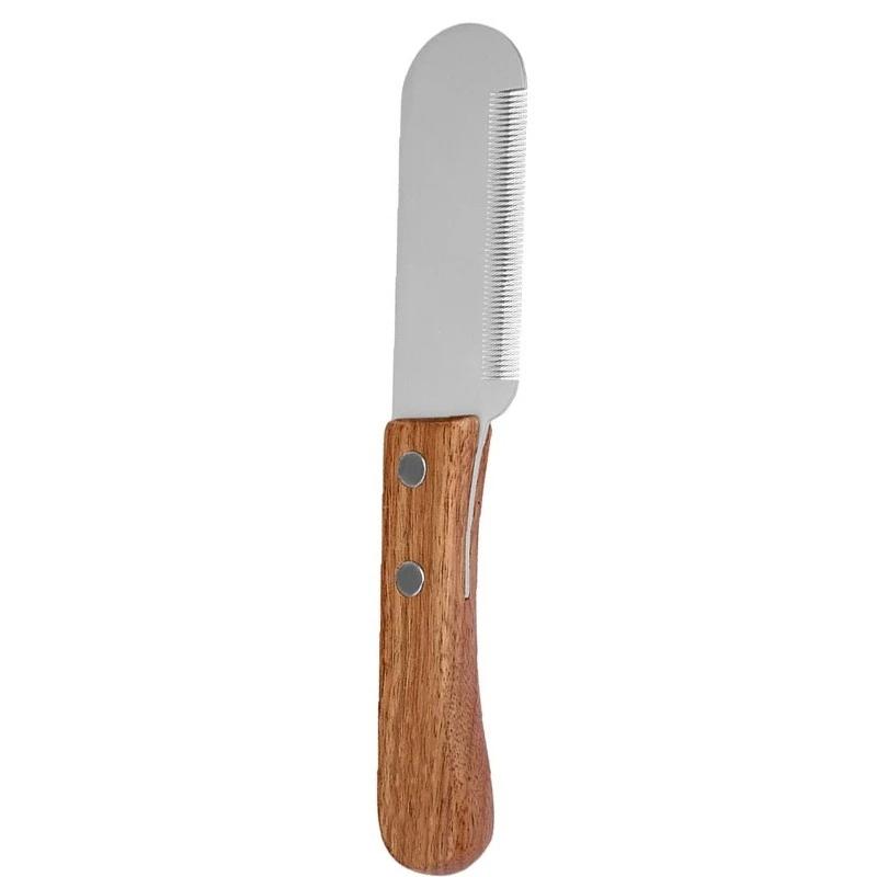 Pet Stainless Steel Wooden Handle Stripping Knife Professional Cat Dog Comb Shaving Plucking Hair Comb Knife Pet Grooming Tools