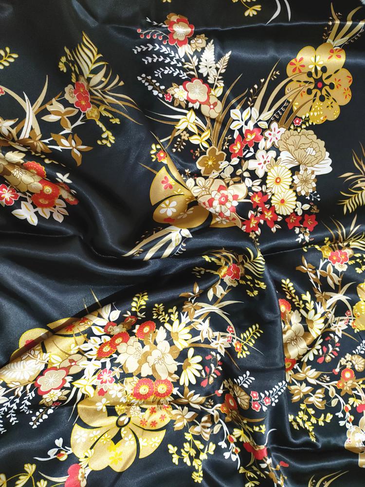 Большая Цветочная Ткань из Шелкового Сатина для Ципао, Подкладки и Ленты для Головного Убора