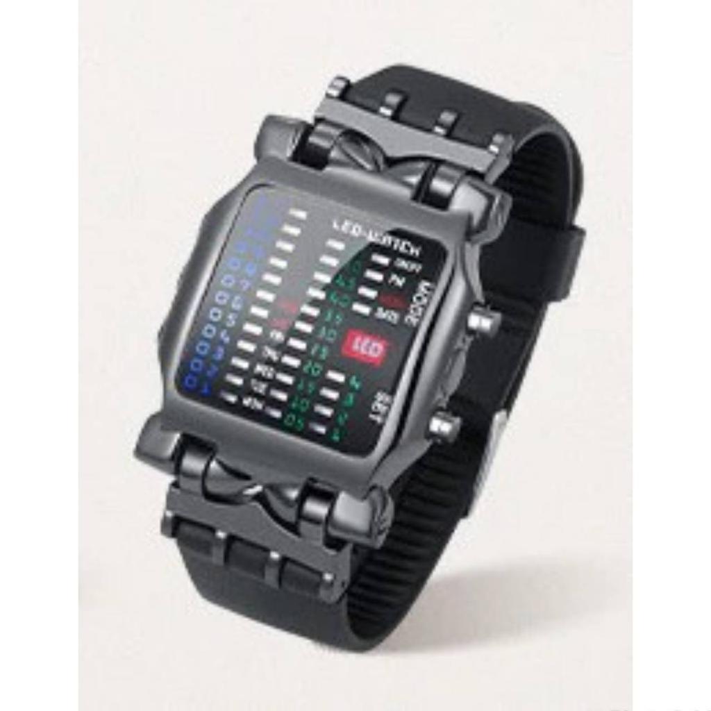 Модные бинарные спортивные часы, мужские часы с ремешком из нержавеющей стали, креативные часы со светодиодным дисплеем, водонепроницаемые цифровые наручные часы 30 м