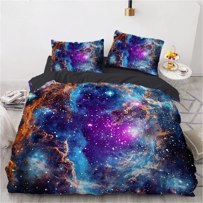 3D Galaxy King Queen Duvet Cover Starry Sky Bedding Set Soft Universe Quilt Cover Outer Space Dark Blue 2 3pcs