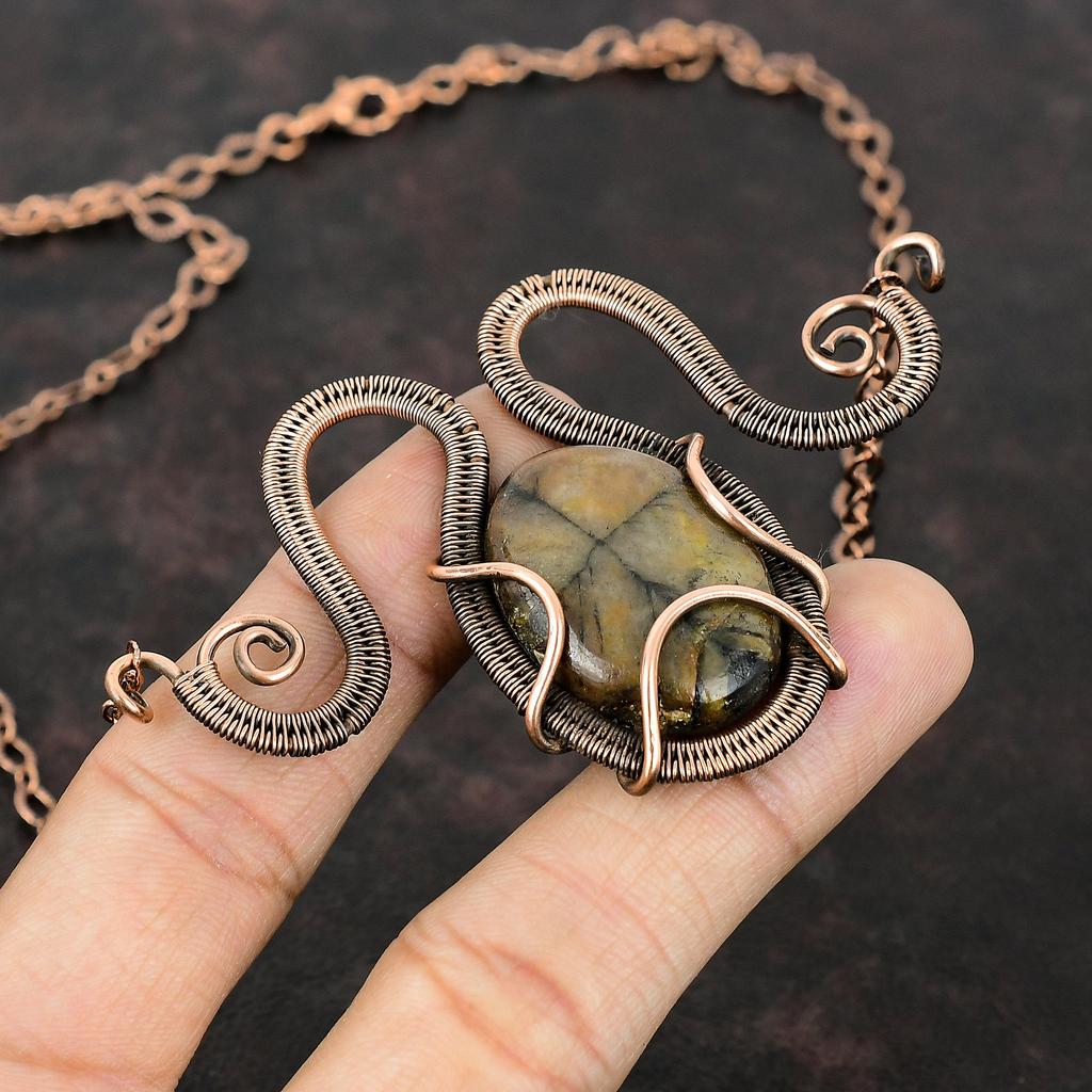 Ожерелье из хиастолита, обернутое медной проволокой, ожерелье из драгоценных камней, ожерелье ручной работы, регулируемое ожерелье, ювелирные изделия из медной проволоки, подарок на помолвку