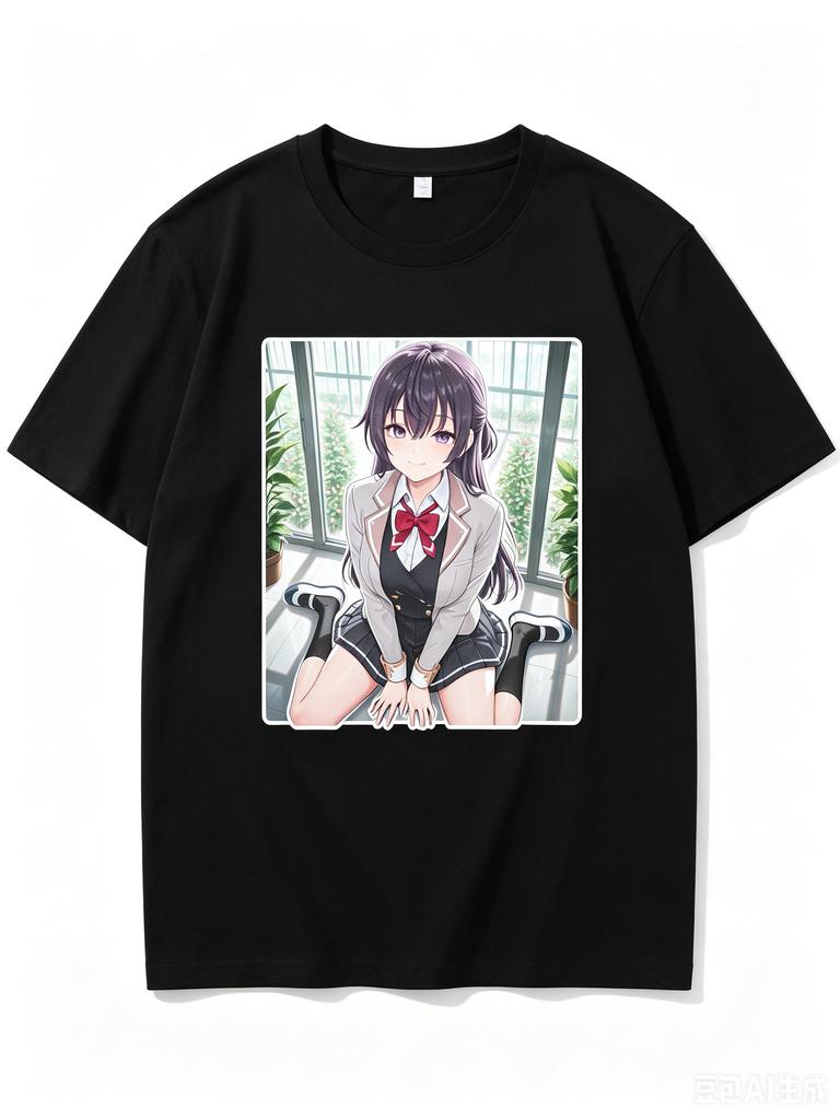 2026 New Unisex Crew Neck Casual Short Sleeve TShirt With Indoor Window Kneeling Yuki Suou Square Frame Anime Print TShirt
