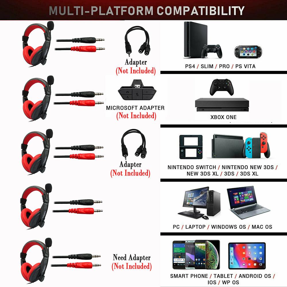 Регулируемые наушники 3,5 мм, игровые наушники стерео типа, компьютерная гарнитура для ПК, геймерская гарнитура с микрофонами для прямой трансляции