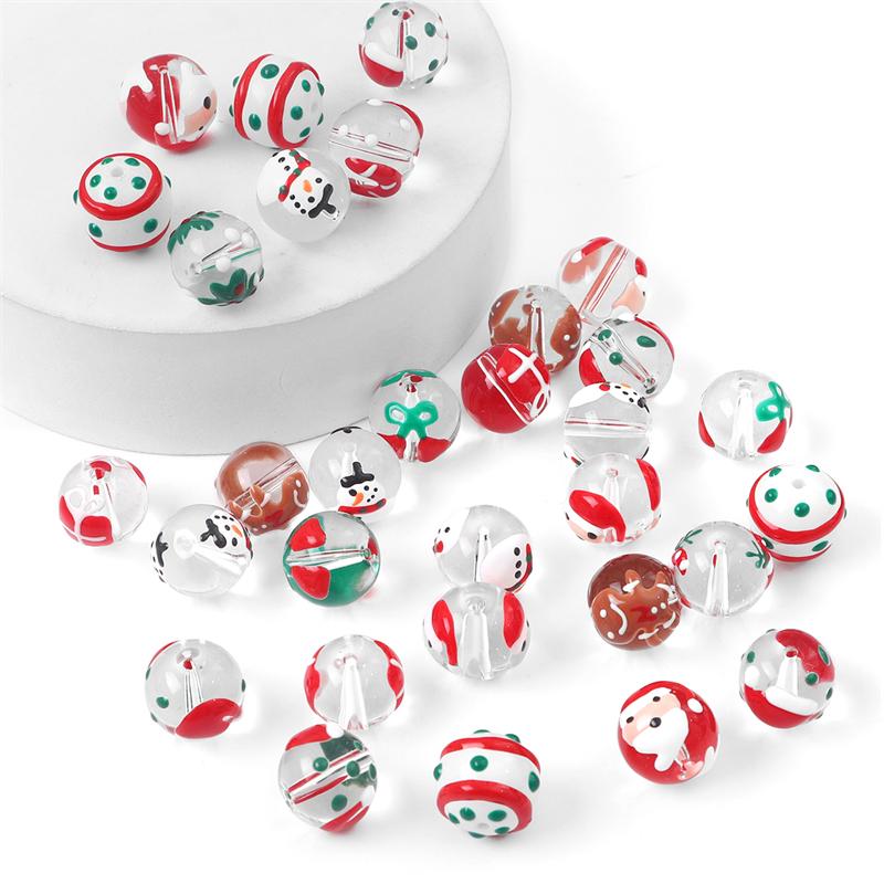 Рождественская коллекция Стеклянные бусины Расписанные вручную Забавные цветные шармы Набор из 2 шт. для DIY