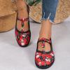 Rimocy Skull Rose Pattern Halloween Shoes Woman T-Strap Low Heels Mary Jane Shoes for Women Fashion Print Soft Sole Single Shoes