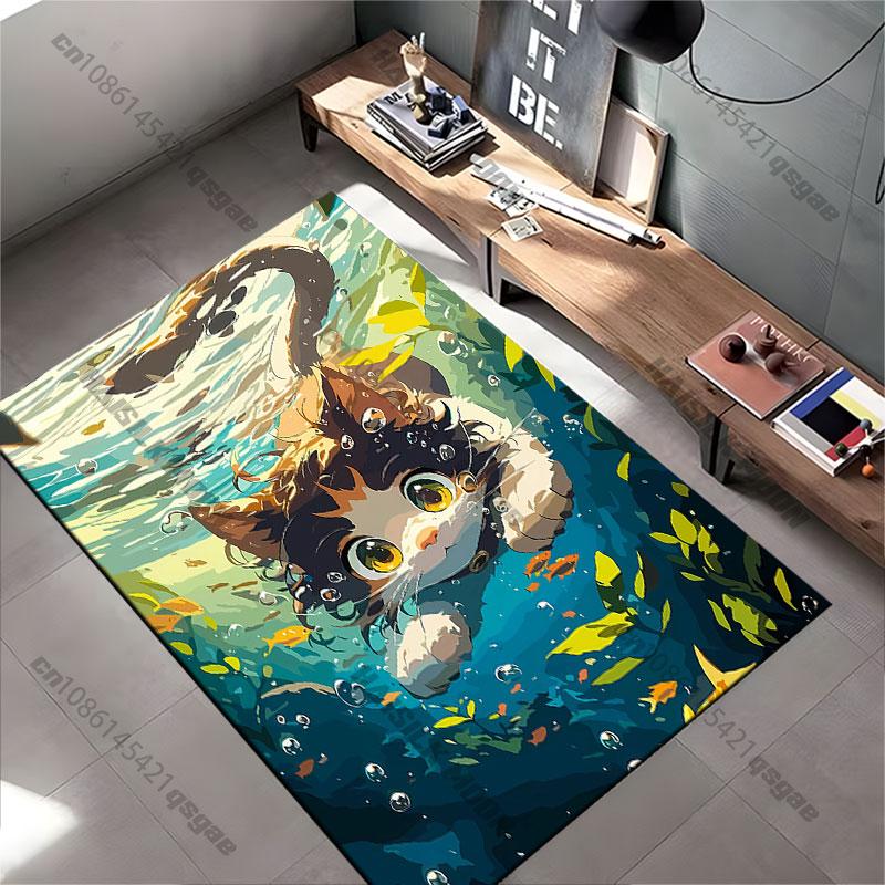 Cat swimming underwater with curiosity carpet Yoga living room room decor children's crawling mat doormat area rug games