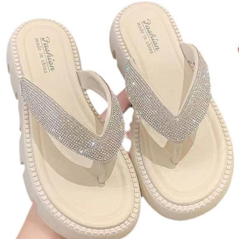 Fashion Slippers Women Shiny Crystal Wedge Sandals Summer Comfortable Soft-soled Sandals Outdoor Fashionable Shoes Flip-Flops De Mujer