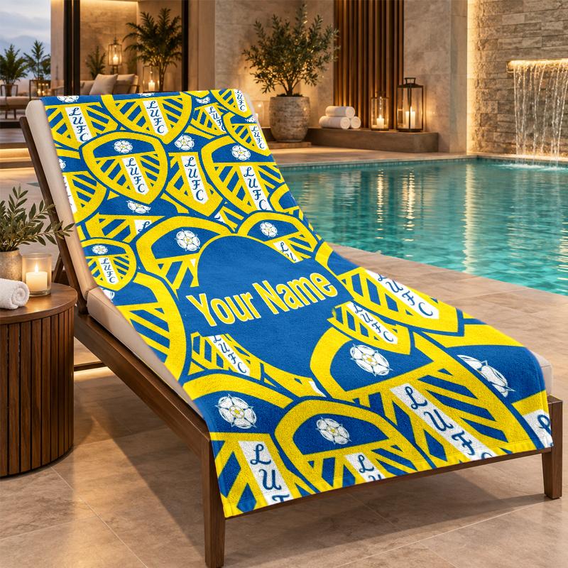 Custom Name Leeds United FC Beach Towel Personalized Text Soft Towel Swimming Travel Bath Gift