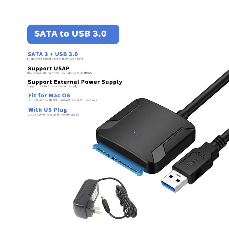 Для кабеля-переходника SATA 3 на USB 3,0 3,5 HDD 2,5 SSD-адаптера, подходящего для Windows 7/8/10/11, для Mac OS X, адаптера шнура внешнего жесткого диска