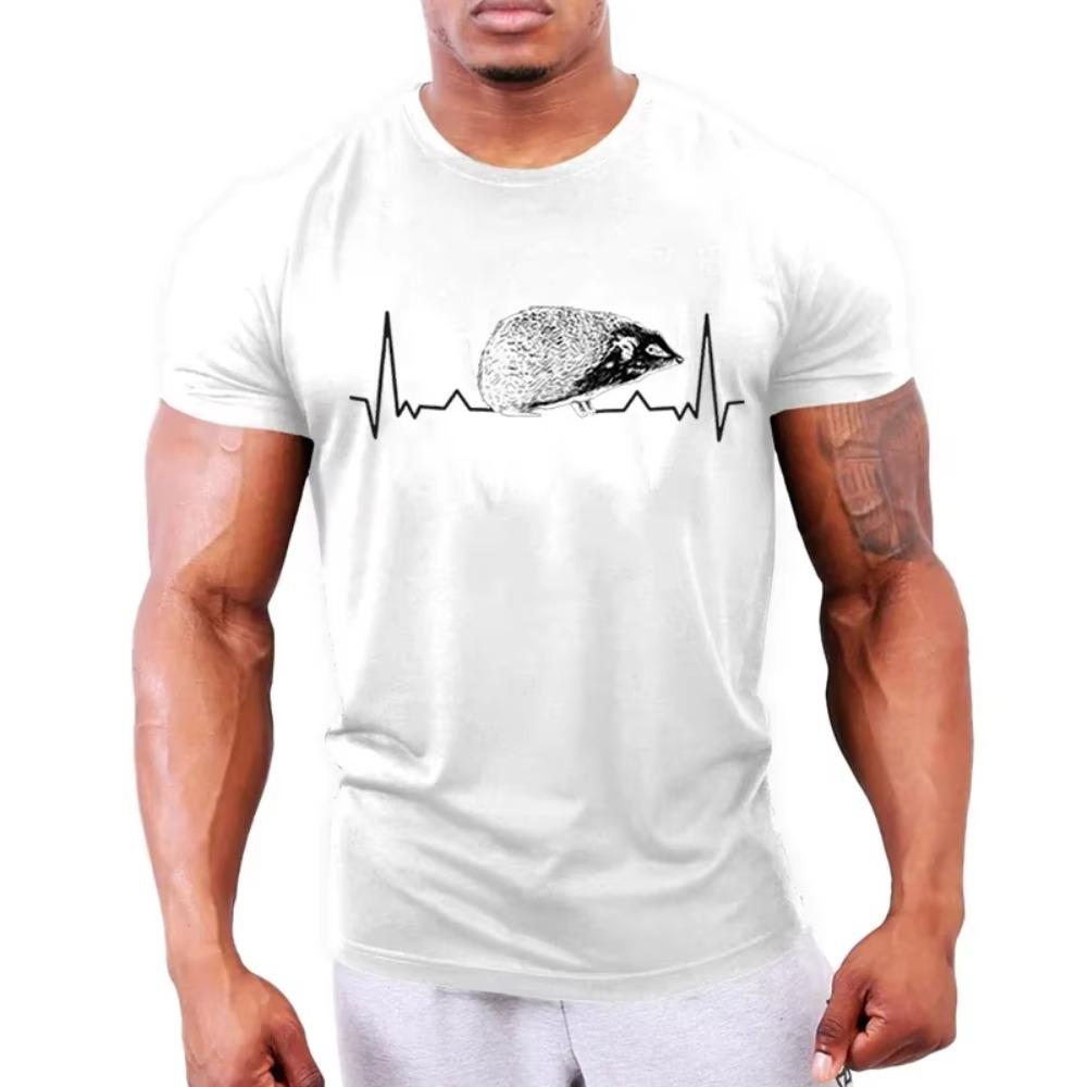Hedgehog Heartbeat Print T Shirts Men Clothing Short Sleeve T-shirts Oversized Fashion Camiseta Male Black Tshirt Tops Tee Homme