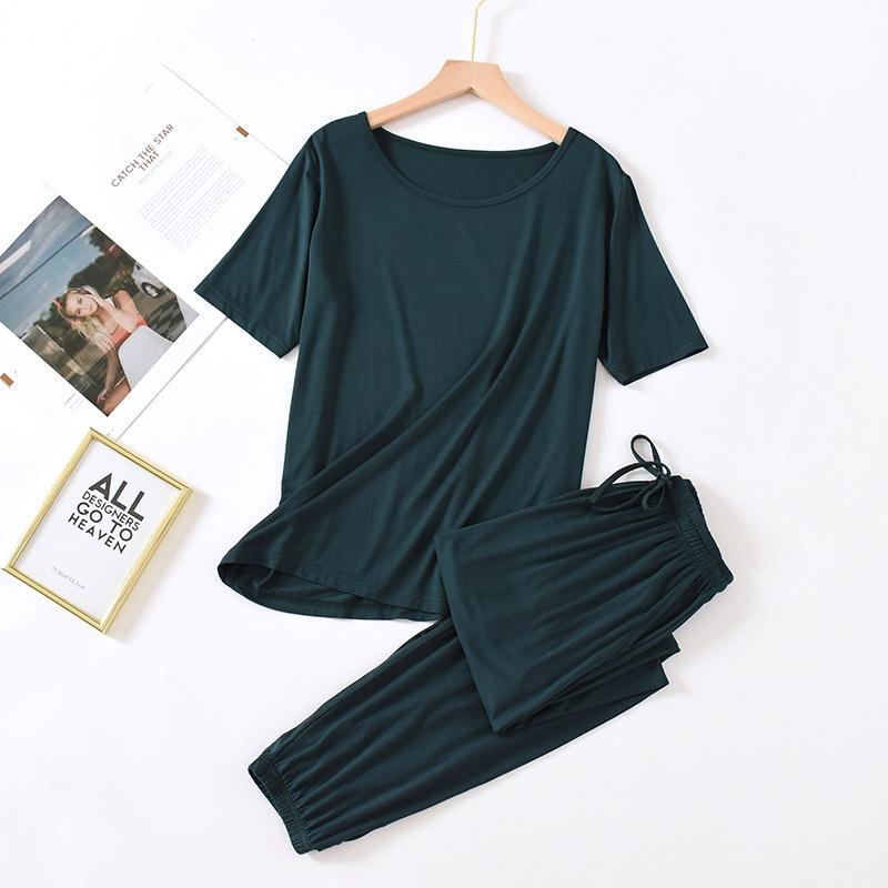 Весенне-летняя женская модальная пижама из двух частей с короткими рукавами и брюками, цветной повседневный комплект домашней одежды большого размера