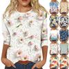 Women's Fashion Casual Seven Sleeve Printed Round Neck T-Shirt Top