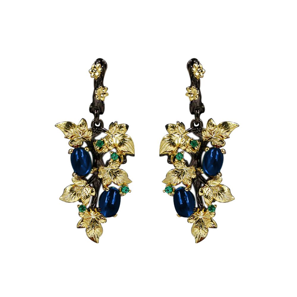 Элегантные серьги с кулоном из черного золота и рубина в форме цветка, серьги с кристаллами и драгоценными камнями, женские ювелирные серьги, серебряные женские серьги