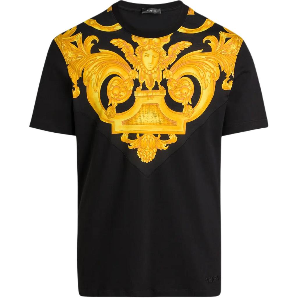 Versace Мужская футболка с коротким рукавом и круглым вырезом, принт в стиле барокко, черная 1012174-1A10245-5B000