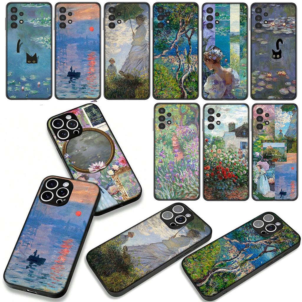 Для Samsung Galaxy A36 A17 A26 A07 A35 A54 A53 A13 A33 A34 S8 S20 S21 FE S10 Plus Чехол Клод Моне Импрессионизм Кувшинки Кошка