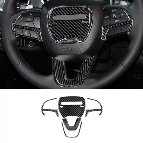 5pcs Carbon Fiber Car Steering Wheel Decor Cover for Dodge Charger 2015-