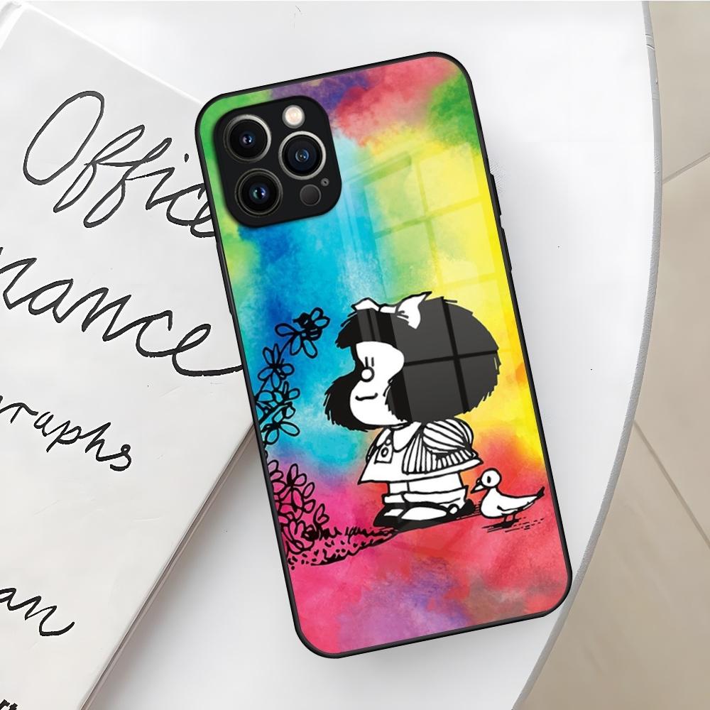 Mafalda Phone Case for Iphone 16 15 14 12 11 13 Pro Max Mini X Xr Xs Se 8 Puls glass Cover